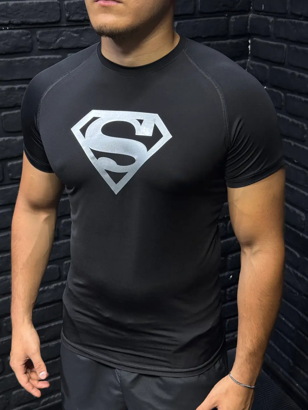 × Superman コンプレッションT Black M 筋トレ Superman Siyah Compression T-Shirt
