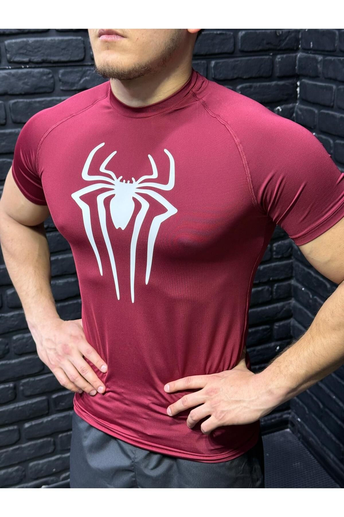 Slim Fit Erkek Tişört - Bordo Renkli Compression Model