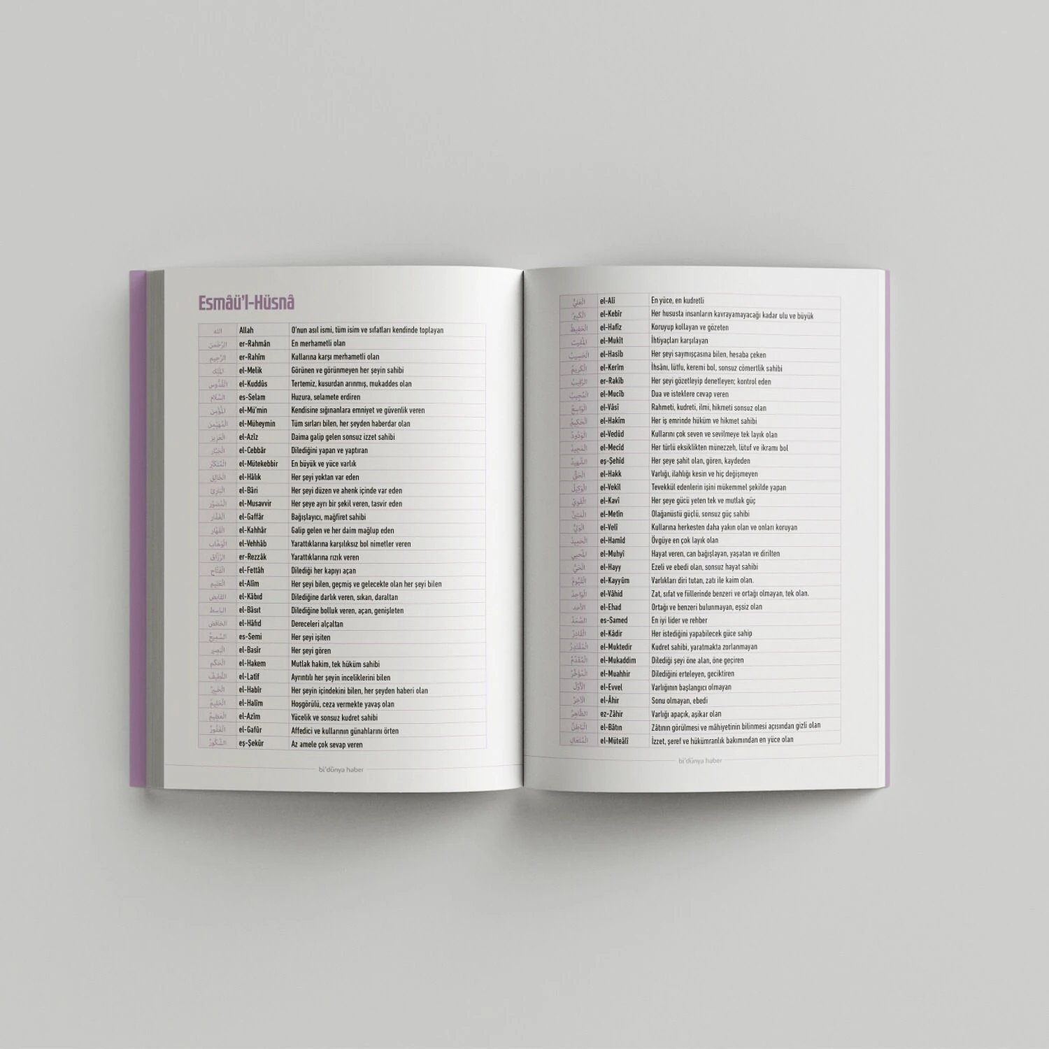 Esmaül Hüsna Ajandası / Mor / İnce Kapak (Bi' Dünya Store)