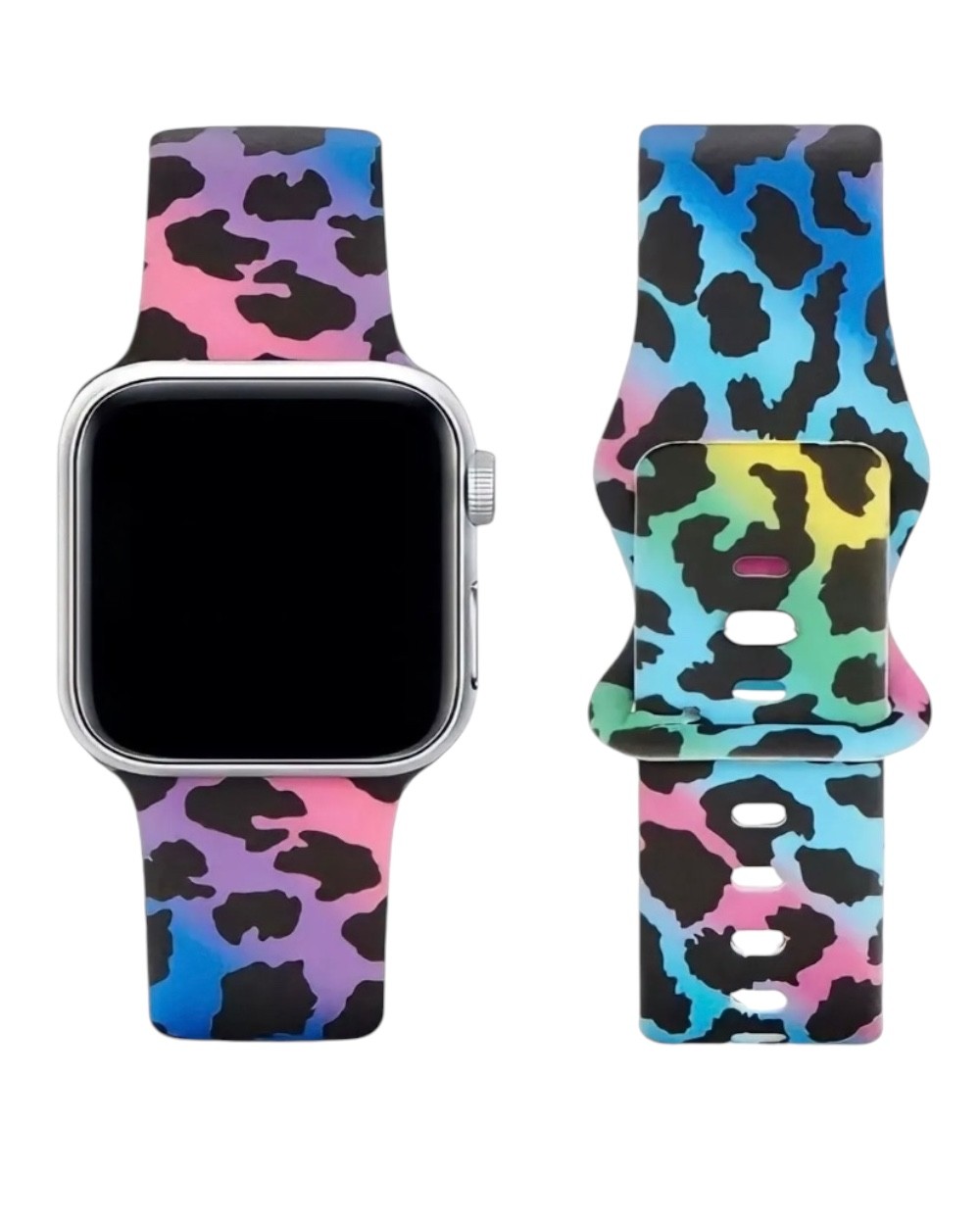 Apple Watch Uyumlu Leopar Desenli Silikon Kordon - SİLİKON MOR LEOPAR