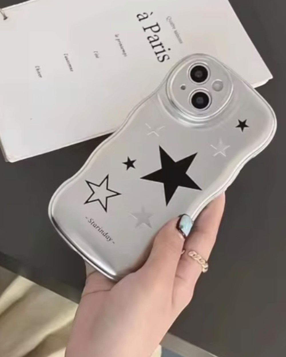 Iphone Uyumlu Silver Yıldız Desenli Kılıf