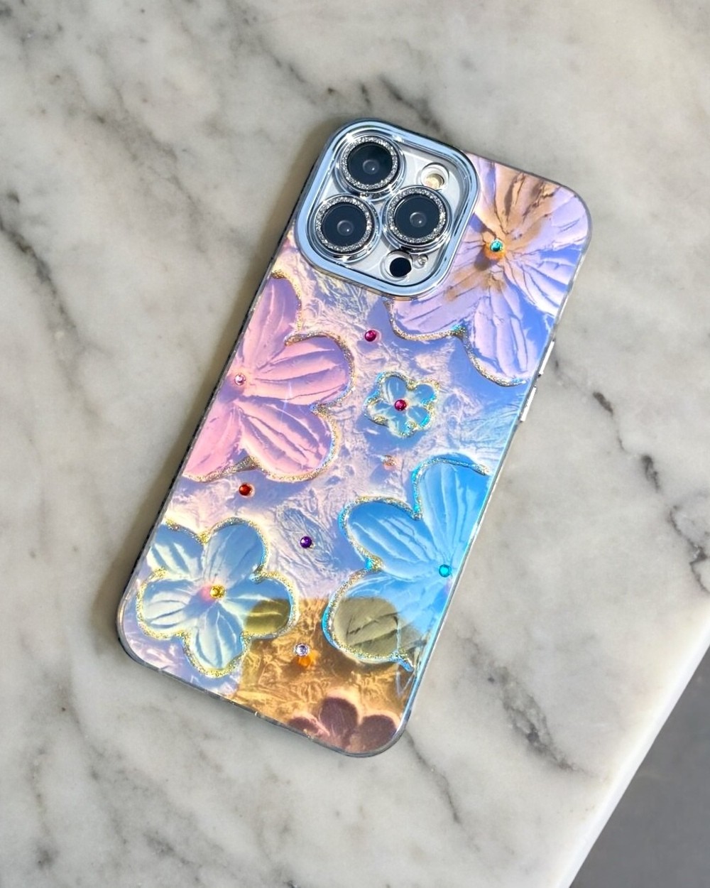 Iphone Uyumlu Lens Koruyuculu Hologram Flowers Kılıf