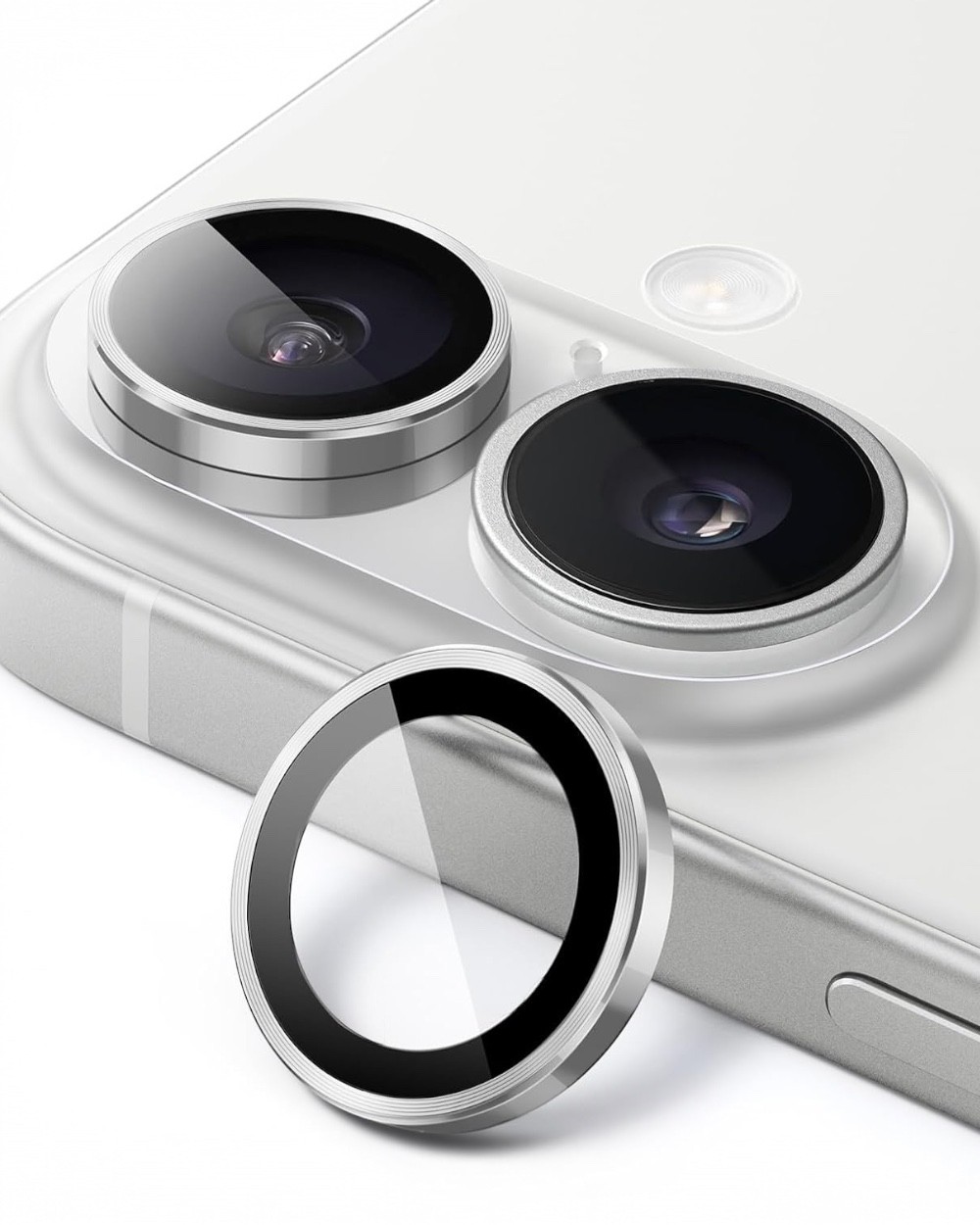 Iphone 16 - 16 Plus Uyumlu Takma Aparatlı Cam Safir Kamera Lens Koruyucu - SAFİR 16 GÜMÜŞ