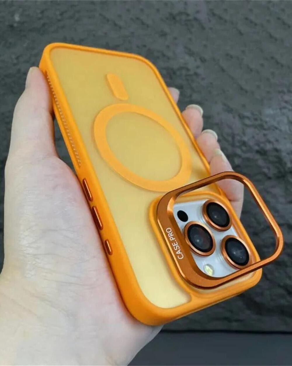 Iphone Uyumlu Standlı Case Pro Lensli Magsafe Destekli Kılıf - CASE PRO TURUNCU