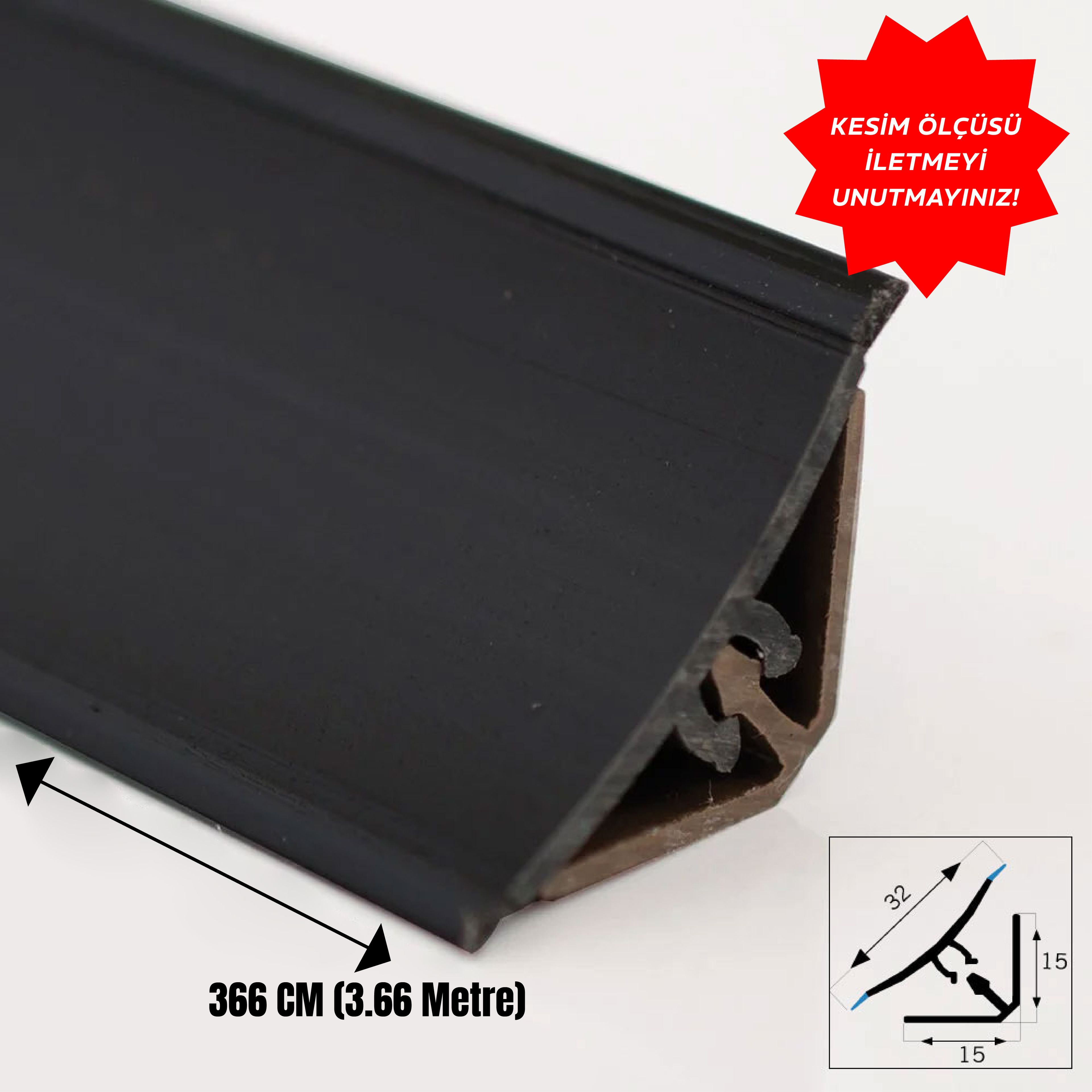 Baseboard PVC Profile 15X15 Internal Concave Plain Black