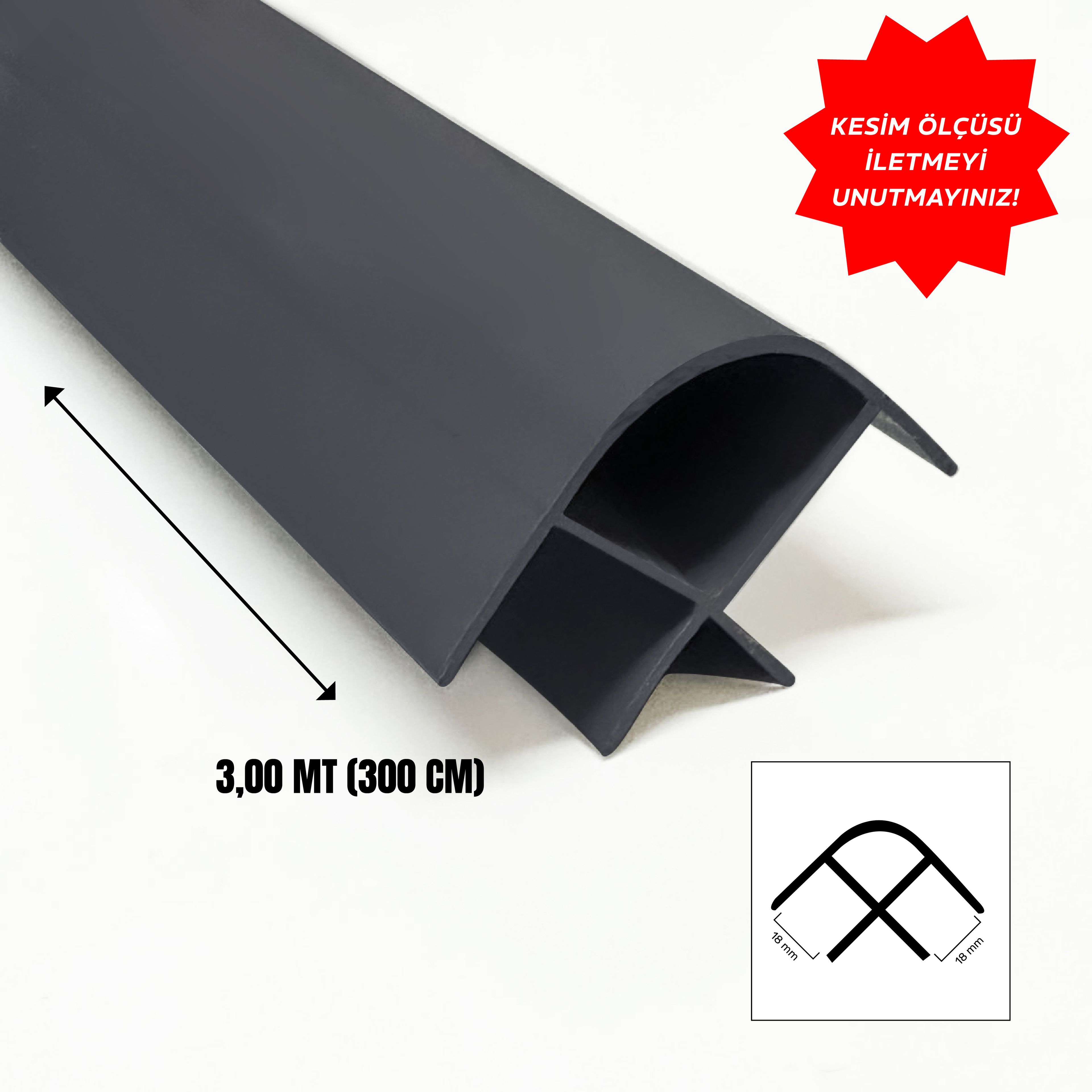 PVC 18 mm Köşe Dönüş Profili 3 mt Gri (SABİT)