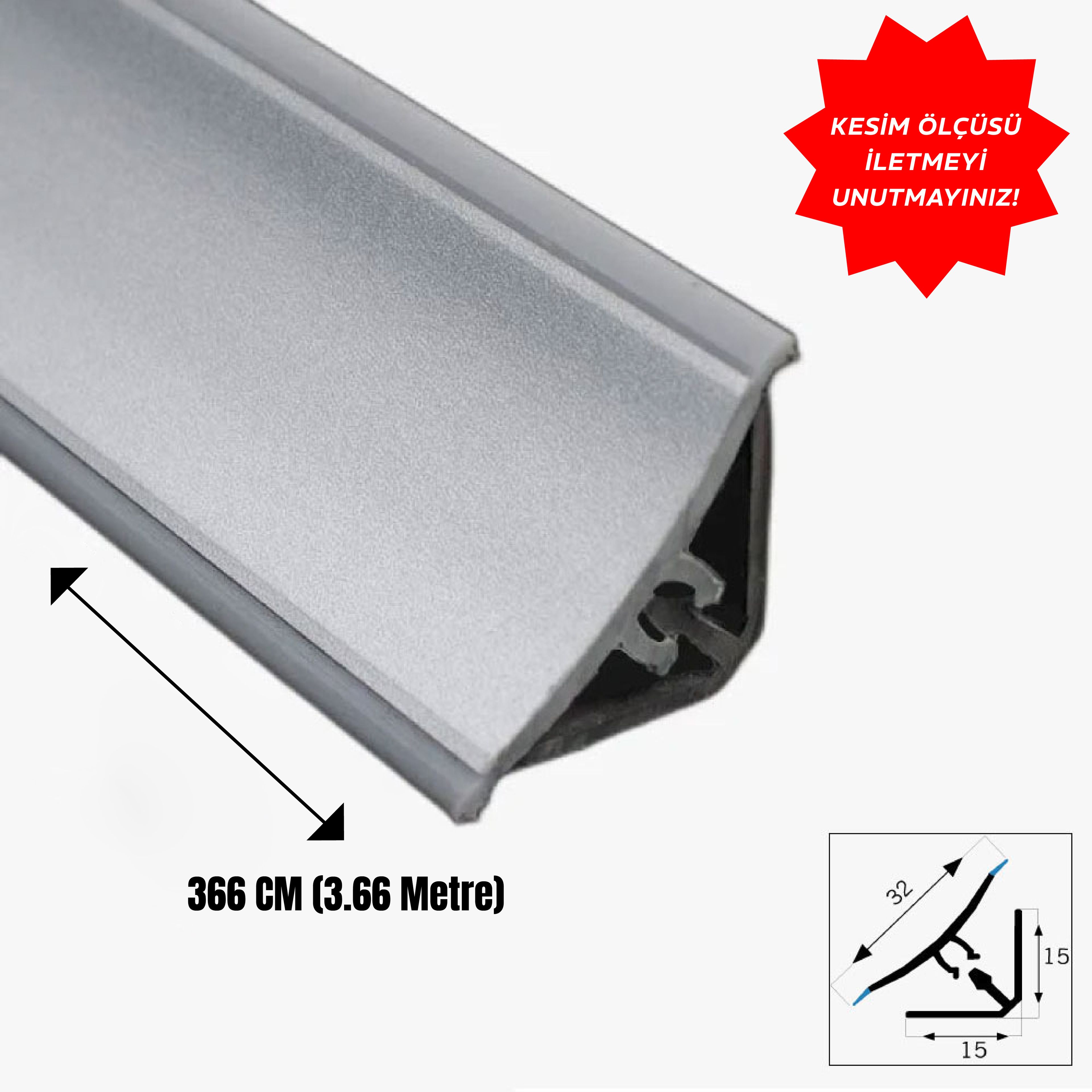 Süpürgelik Pvc Profil İç Bükey 15X15 Kaplamalı Metalik Gri