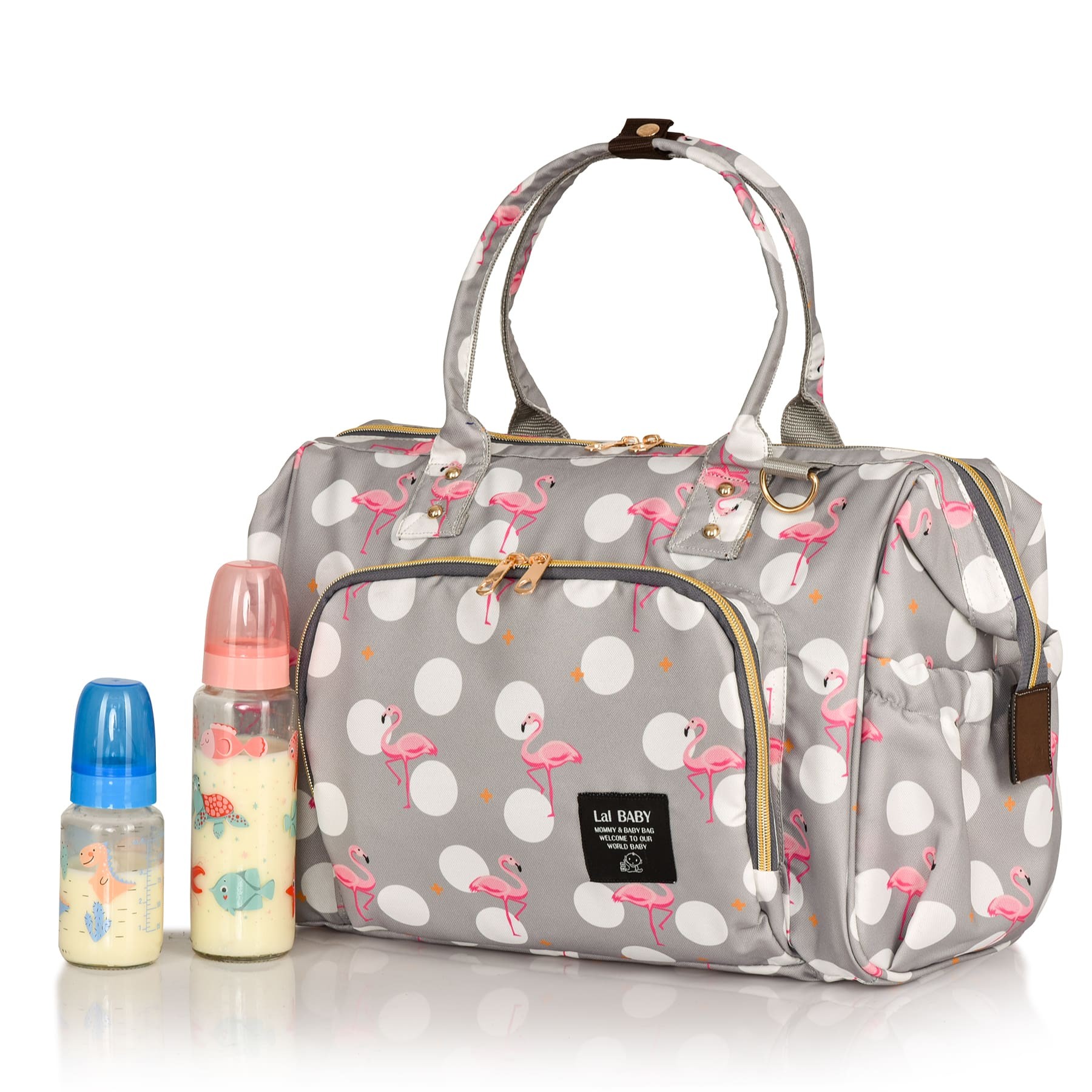 Lal Baby Baggage Bag Flamingo Gri Omuz Askılı Anne Bebek Bakım Çantası