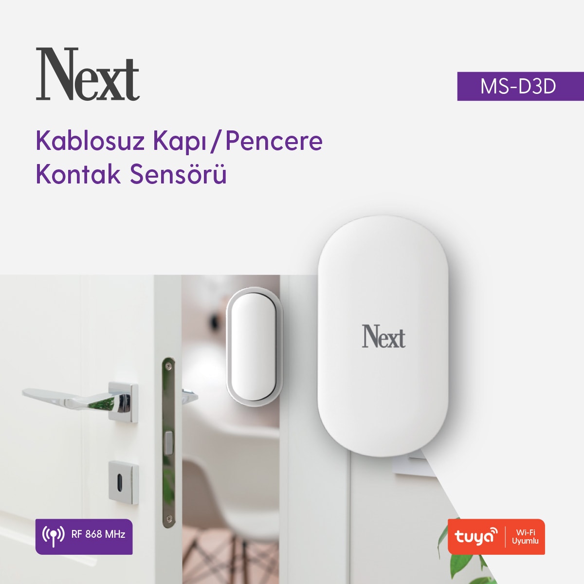 Next MS-D3D Kablosuz Kapı/Pencere Kontak Sensörü Beyaz