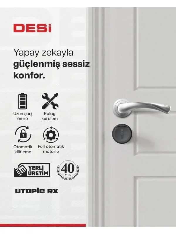 Desi Utopic Rx Yapay Zeka Destekli Akıllı Kilit - Wifi Akıllı Köprü - Parmak Izi ve Tuş Takımı Set (Anahtar Üzerine Montaj Akıllı Kapı Kilidi)