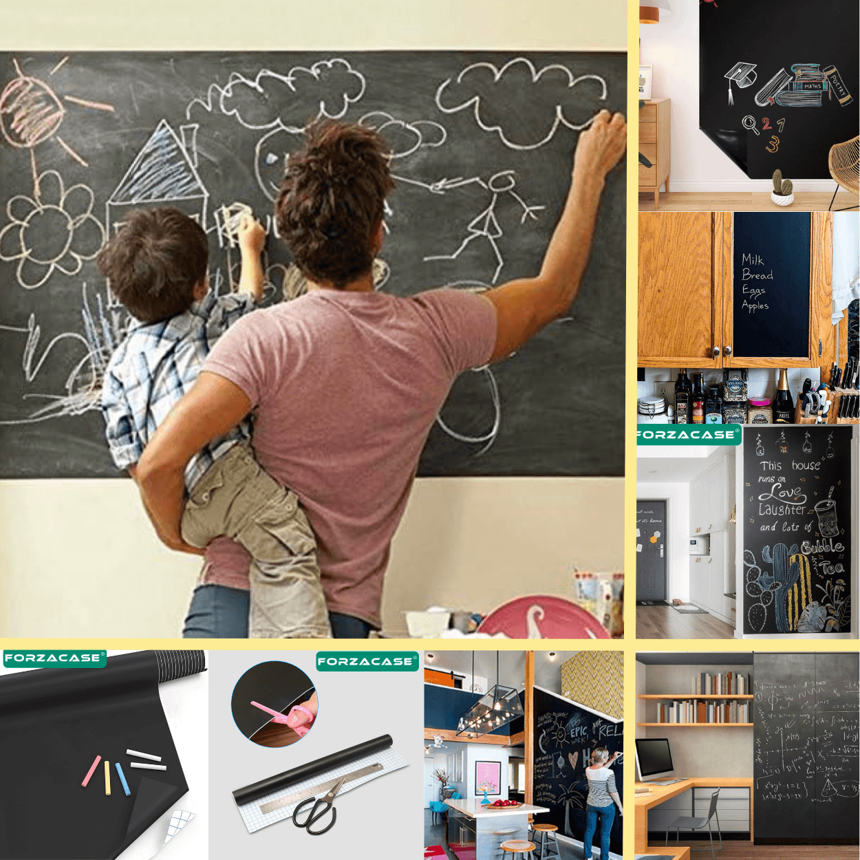 Büyük Boy Kendinden Yapışkanlı Kara Tahta Silinen Sticker Blackboard Tebeşir İle Yazılır 200x60cm