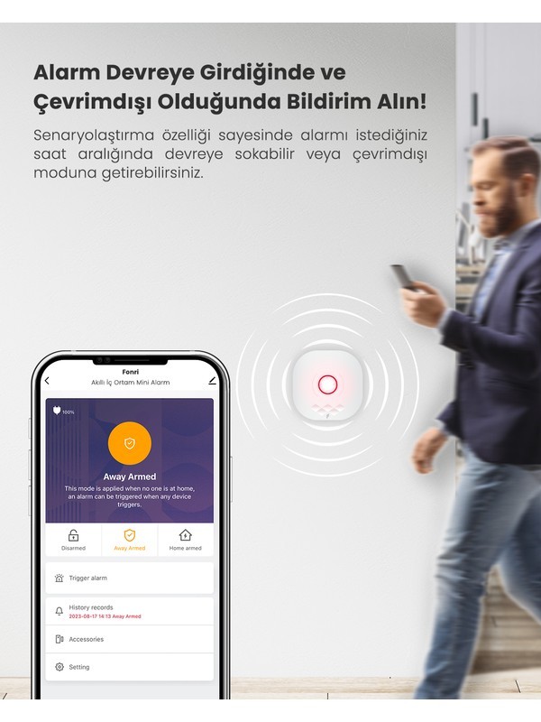 Fonri Akıllı Pratik Alarm Seti, Akıllı Alarm, Akıllı Kapı Pencere Sensörü, Akıllı Hareket Sensörü, Kumanda