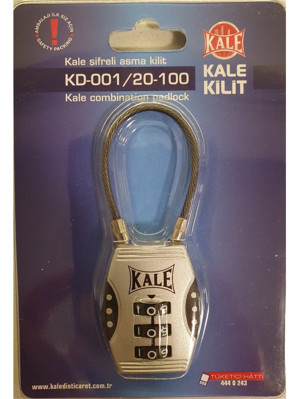Kale Şifreli Asma Kilit 3 Basamaklı Şifreleme 20 100 Çift Yönlü Gri 1 Adet