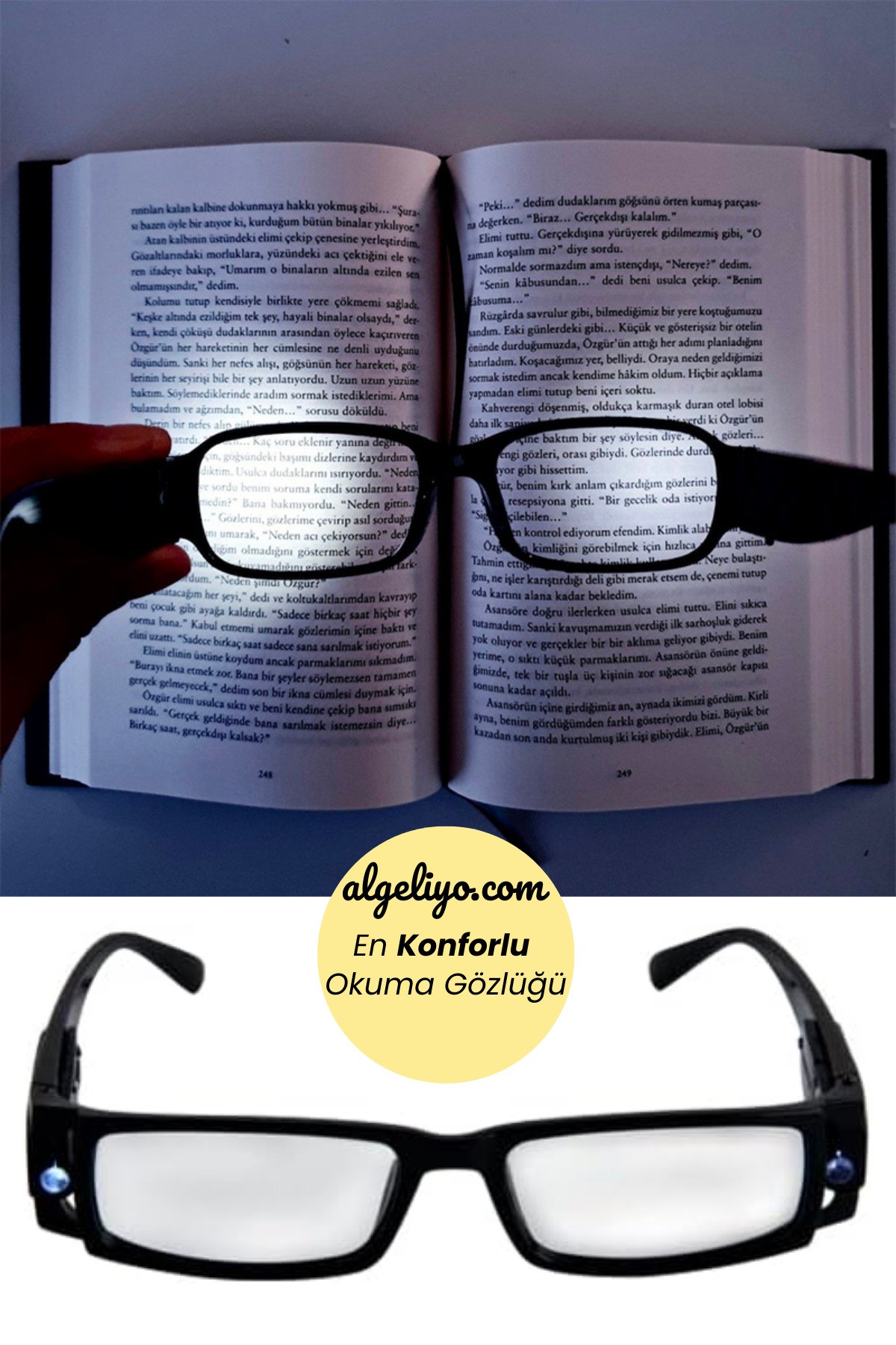 Gece Kitap Okuma Gözlüğü Led Işıklı Camsız Sağ Sol 2'li Ledli