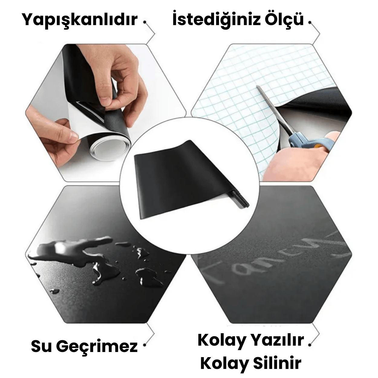 Büyük Boy Kendinden Yapışkanlı Kara Tahta Silinen Sticker Blackboard Tebeşir İle Yazılır 200x60cm