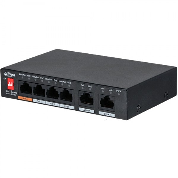 Dahua PFS3006-4ET-60 4 Port 10/100 PoE +2 Uplink Yönetilemez Switch 60W