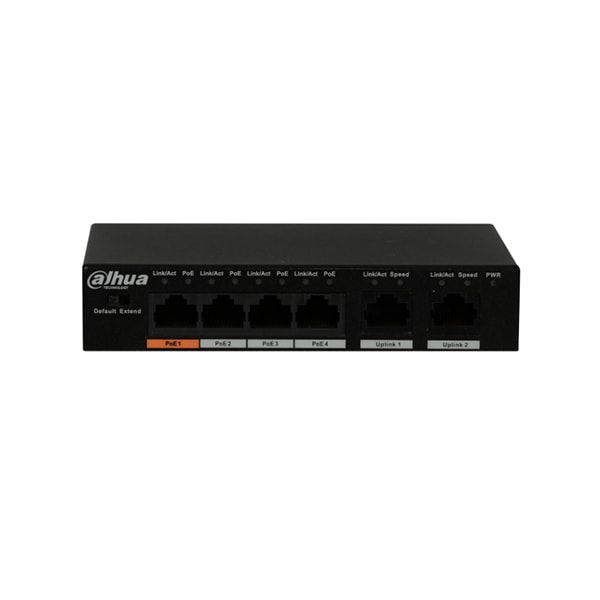Dahua PFS3006-4ET-60 4 Port 10/100 PoE +2 Uplink Yönetilemez Switch 60W