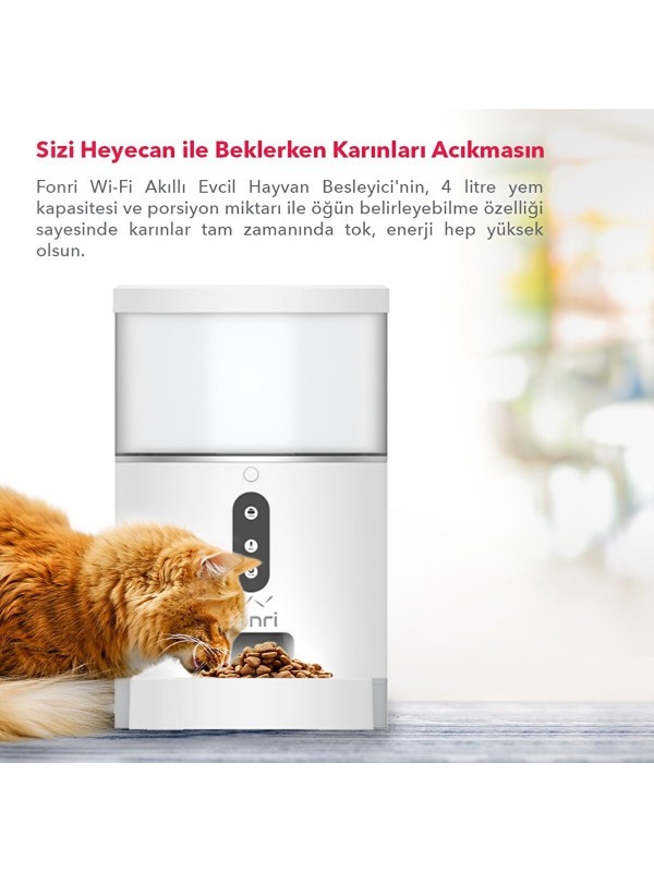 Fonri Kedi Köpek Akıllı Mama Kabı, Otomatik Mama Kabı, Wifi, 4lt, Uzaktan Kontrol, Porsiyon Ayarlı