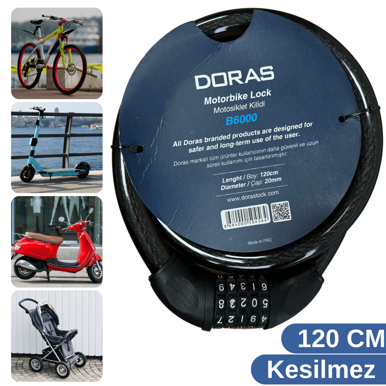 Doras Bisiklet Elektrikli Scooter Mobilet Bebek Arabası Çelik Kesilmez Şifreli Kilit B6000