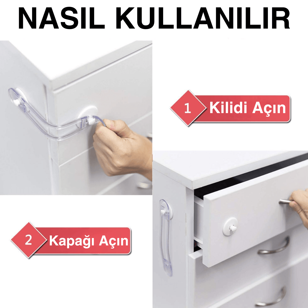 Bebek Çocuk İçin Dolap Buz Dolabı Çekmece Kilidi Güvenlik Dolap ve Çekmece Kilidi Koruyucu 5 Adet