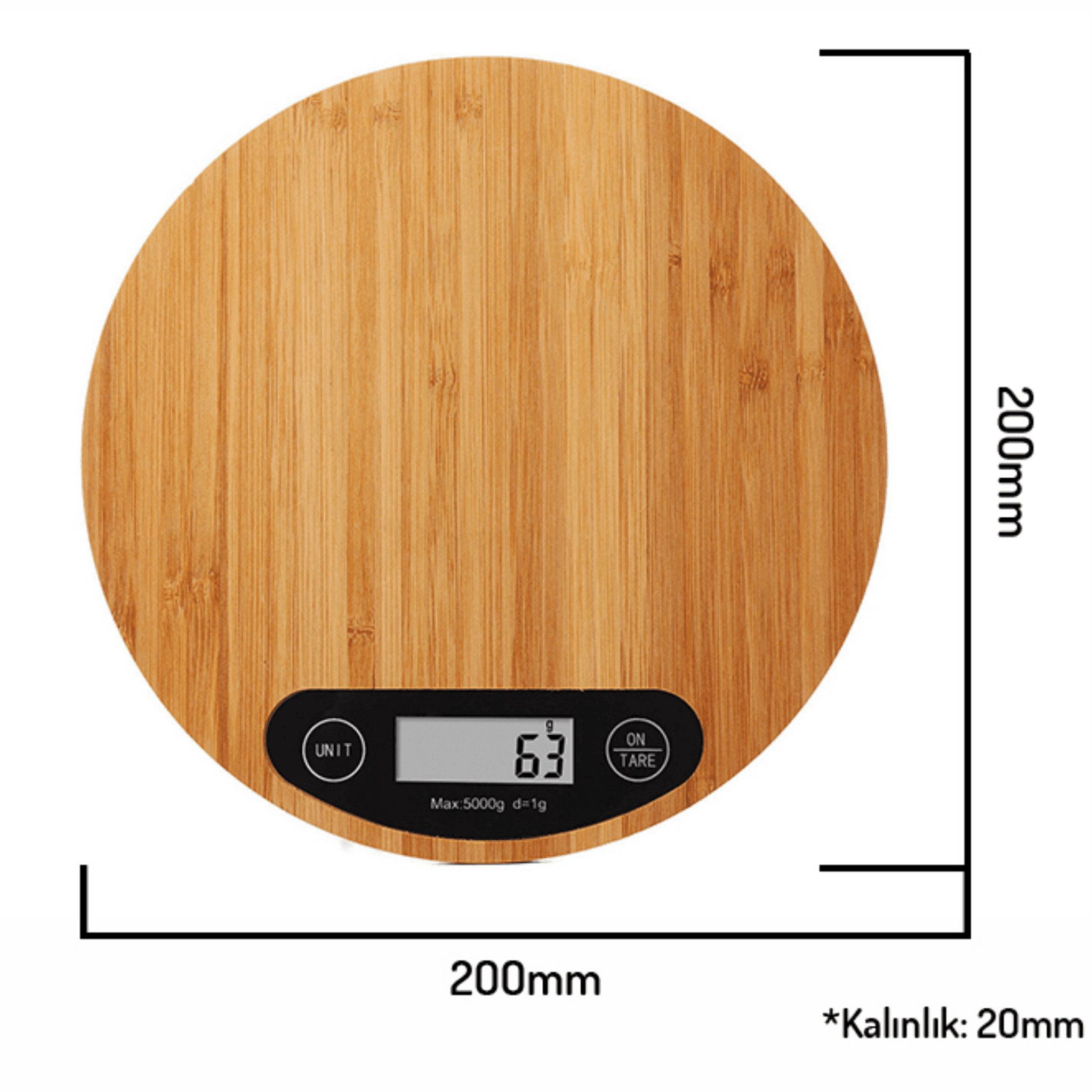 Dijital Ekranlı Ahşap Bambu Tartı Elektronik 5 KG Hassas Mutfak Terazisi 