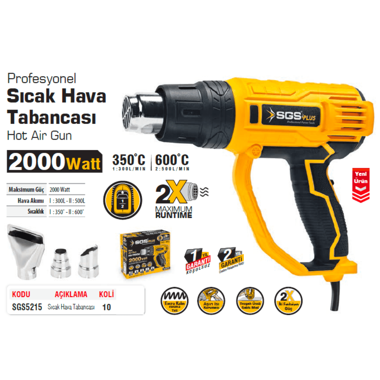 SGS Profesyonel Sıcak Hava Tabancası 2000 Watt SGS 5215