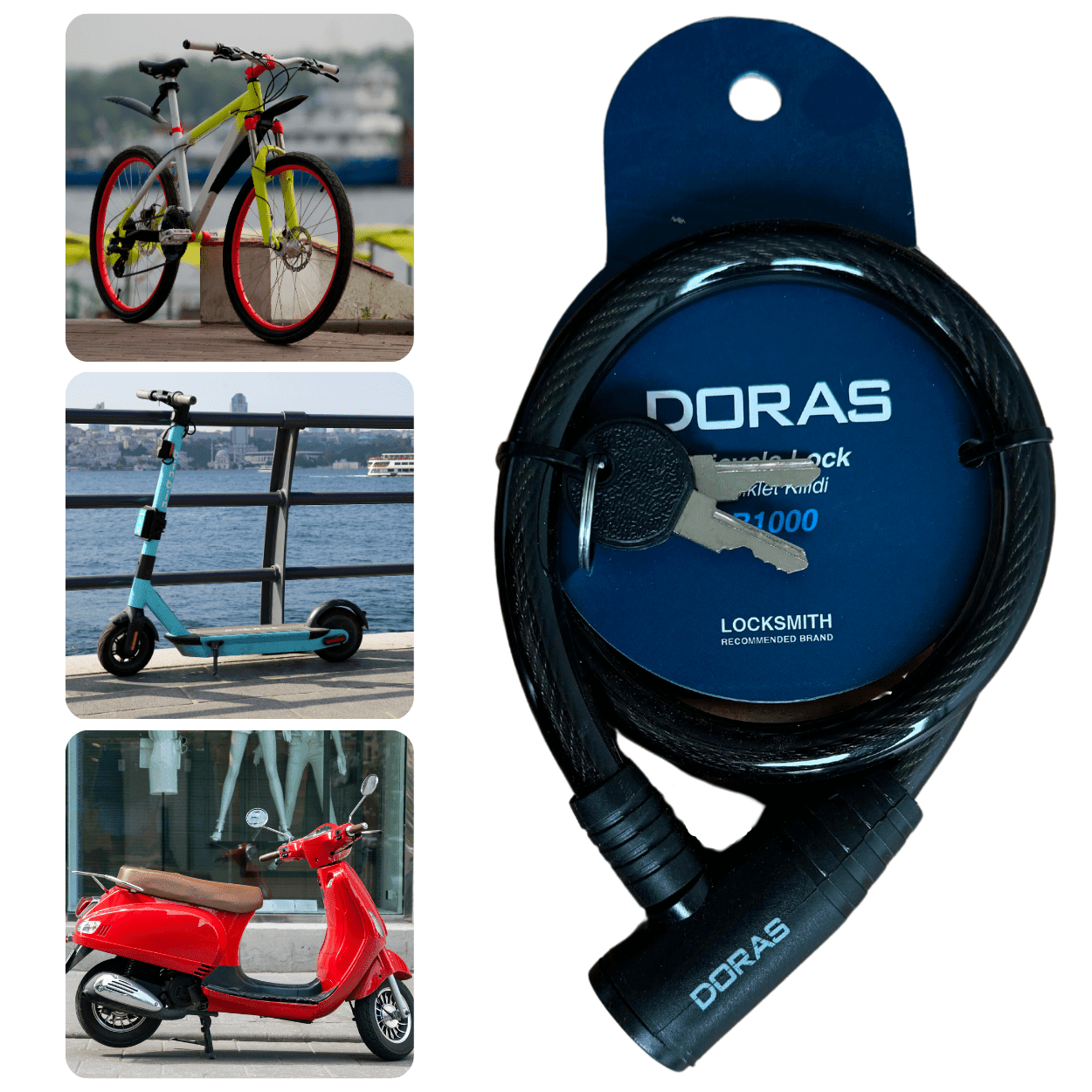 Doras Bisiklet Elektrikli Scooter Mobilet Vinil Kaplamalı Çift Anahtarlı Kilit B1000 Antrasit HBCV00005XL41J
