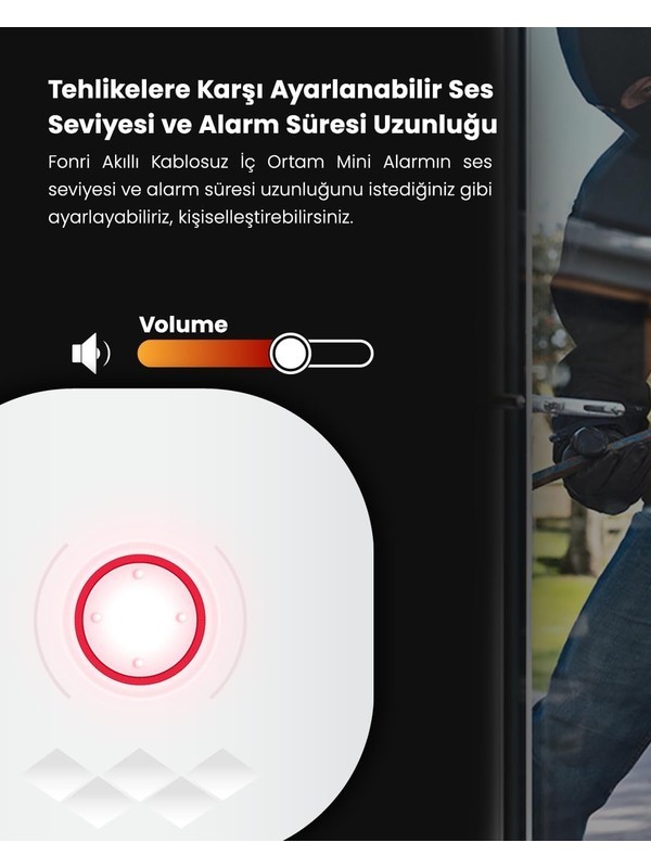 Fonri Akıllı Pratik Alarm Seti; Akıllı Alarm, 5 Adet Akıllı Kapı Pencere Sensörü, Kumanda, Yüksek Sesli