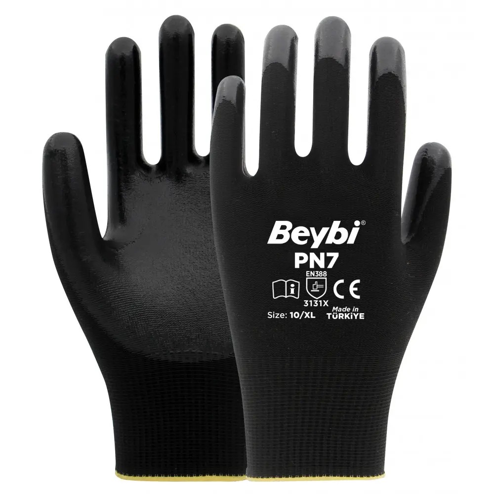 Beybi PN7 Polyester Örme Siyah Nitril Eldiven
