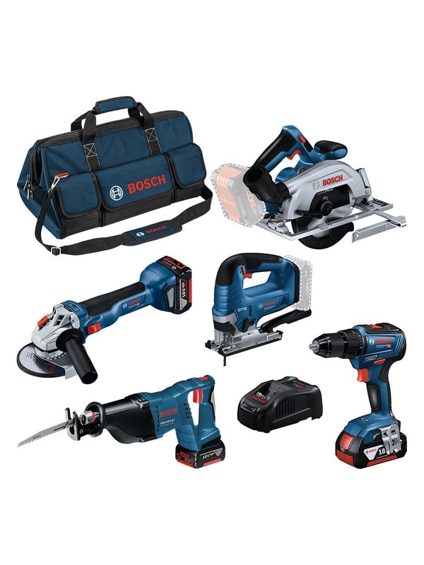 Bosch Profesyonel 5 li Makine Seti Tool Kit Gsr 18v-55/Gws 18v-10 /Gks 18v-57-2/Gsa 18v-Lı /Gst 18v-125