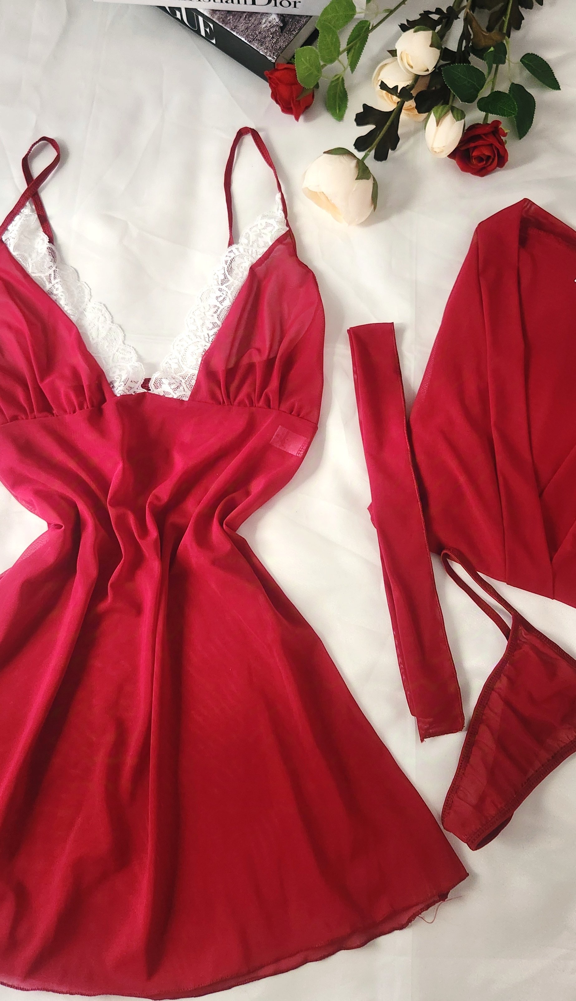 Romantic Velvet Babydoll Set ( String Hediyeli )