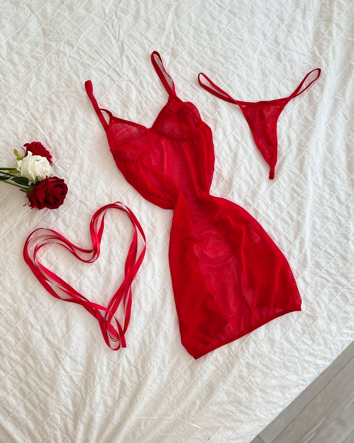 Arkası Çapraz Tül Bağlı Babydoll 