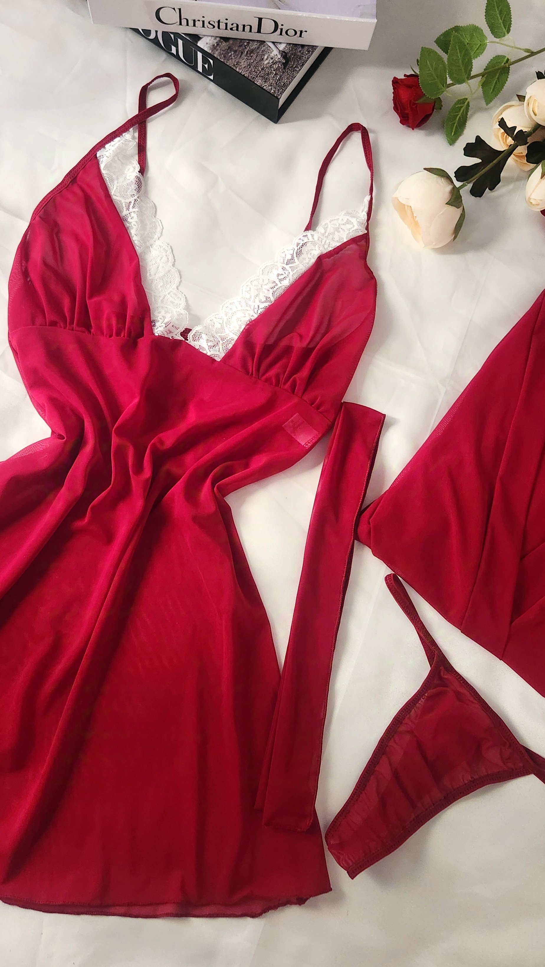 Romantic Velvet Babydoll Set ( String Hediyeli )