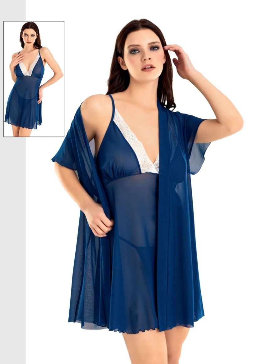 Romantic Velvet Babydoll Set ( String Hediyeli ) - Lacivert