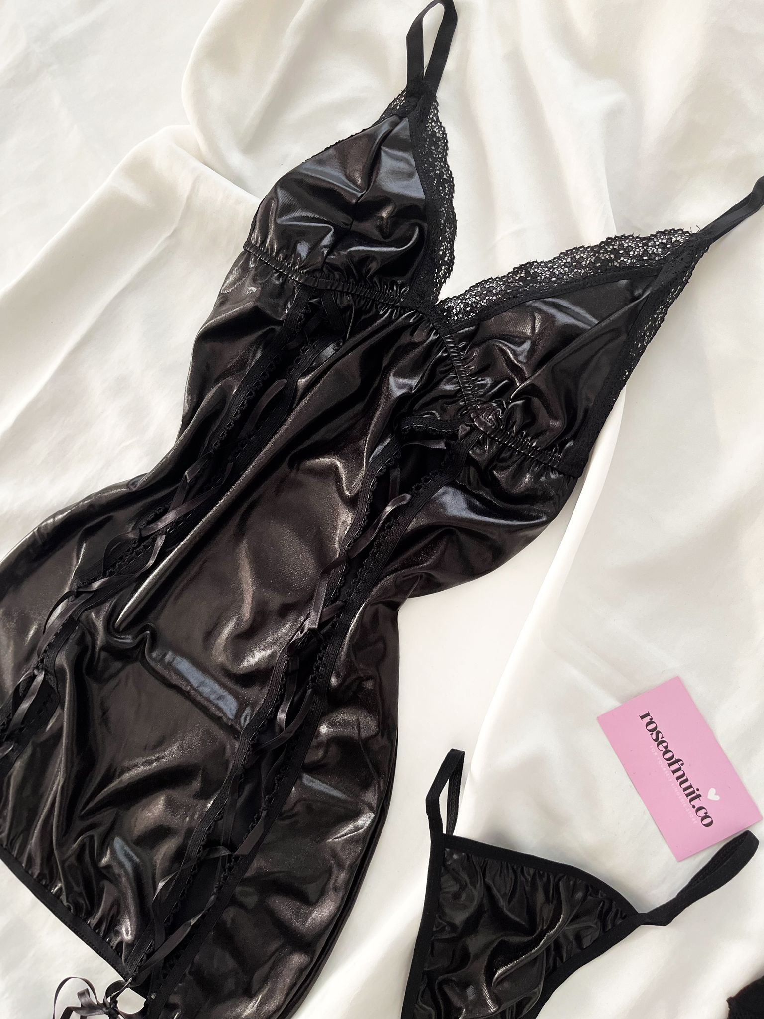 Suni Deri Bağlama Babydoll ( File Çorap Hediyeli) 
