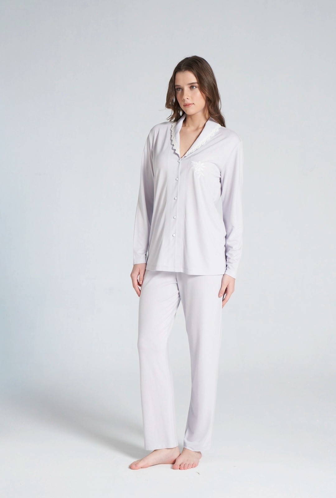 Yaka Dantelli Pijama Takım 