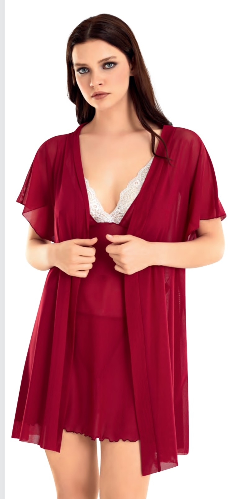 Romantic Velvet Babydoll Set ( String Hediyeli ) - Bordo