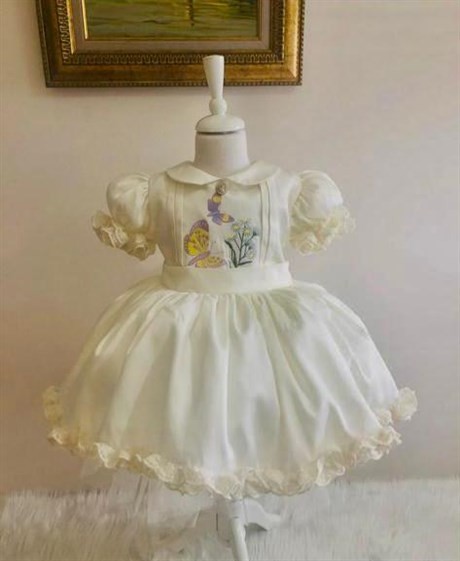 Krem Kelebekli Nakışlı Elbise, Özel Dikim Kız Çocuk Elbisesi, Doğum günü elbisesi, fotoğraf çekim elbisesi, Kız Bebek Hediyesi, 0-7 Yaşa Uygun