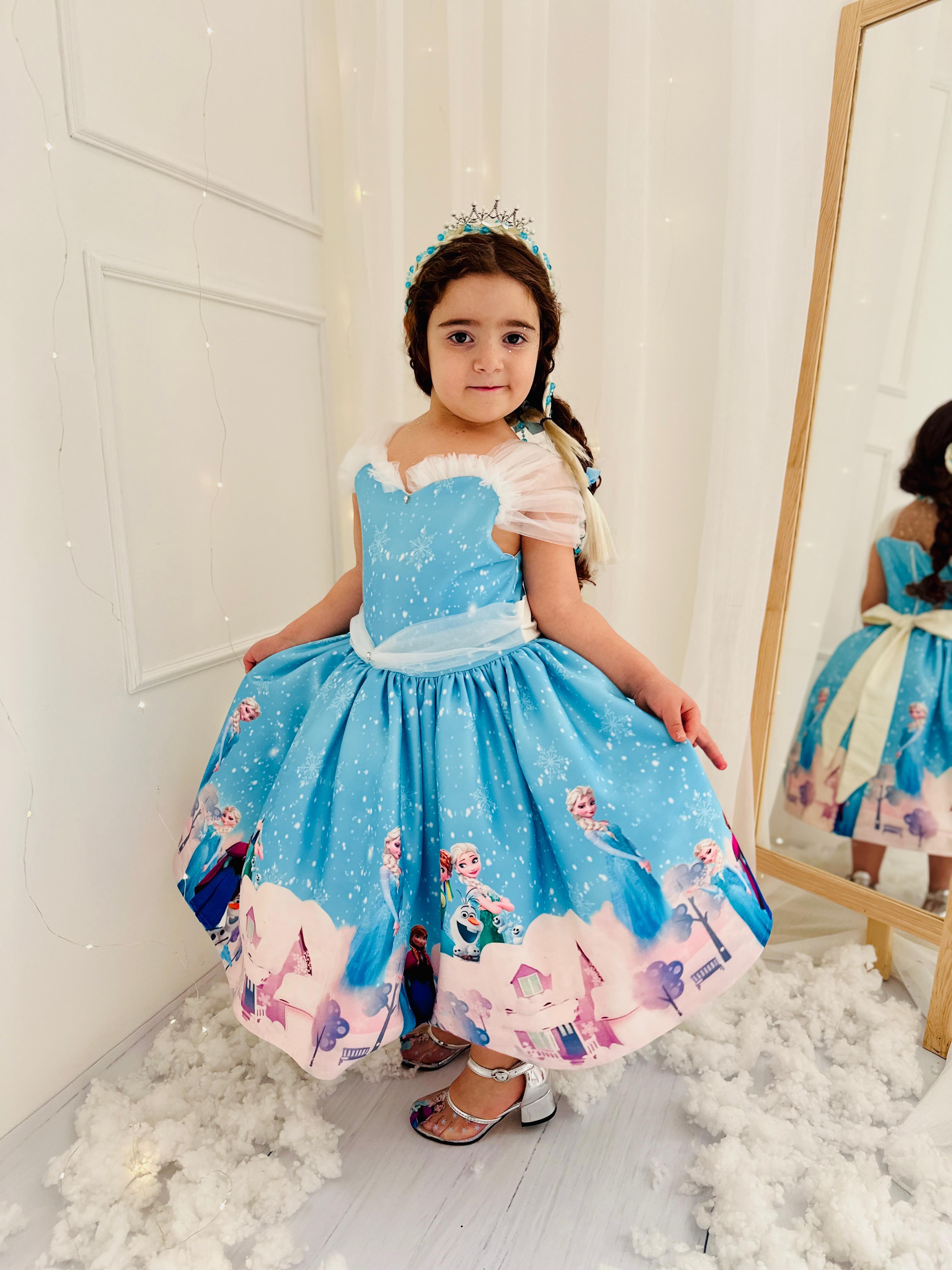Firozen Mavi Vintage Kız Bebek Elbise,Doğum günü elbise,fotoğraf çekim elbise,0-10 Yaş Uygun