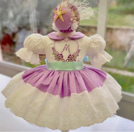 Lila Kalpli Nakışlı Elbise, Özel Dikim Kız Çocuk Elbisesi, Doğum günü elbisesi, fotoğraf çekim elbisesi, Kız Bebek Hediyesi, 0-7 Yaşa Uygun
