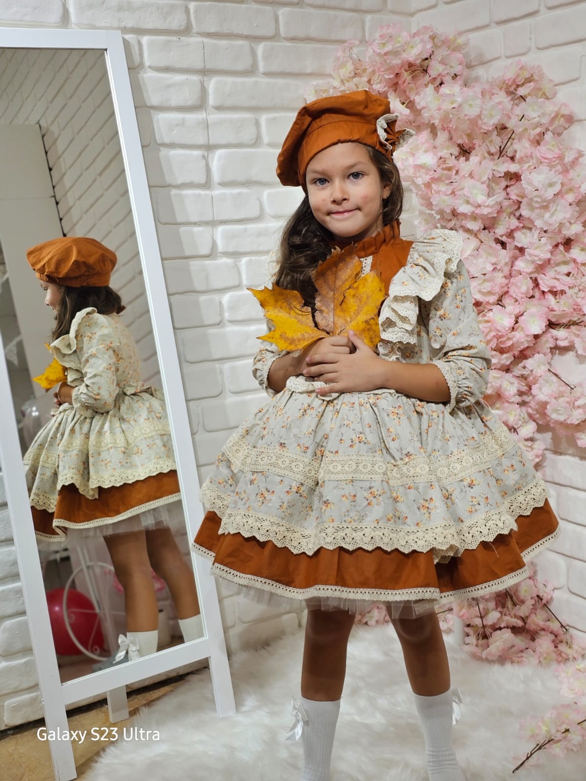 Kapuçino Çiçekli Vintage Kız Bebek Elbisesi,Doğum günü,fotoğraf çekim elbise,0-10 Yaş Uygun