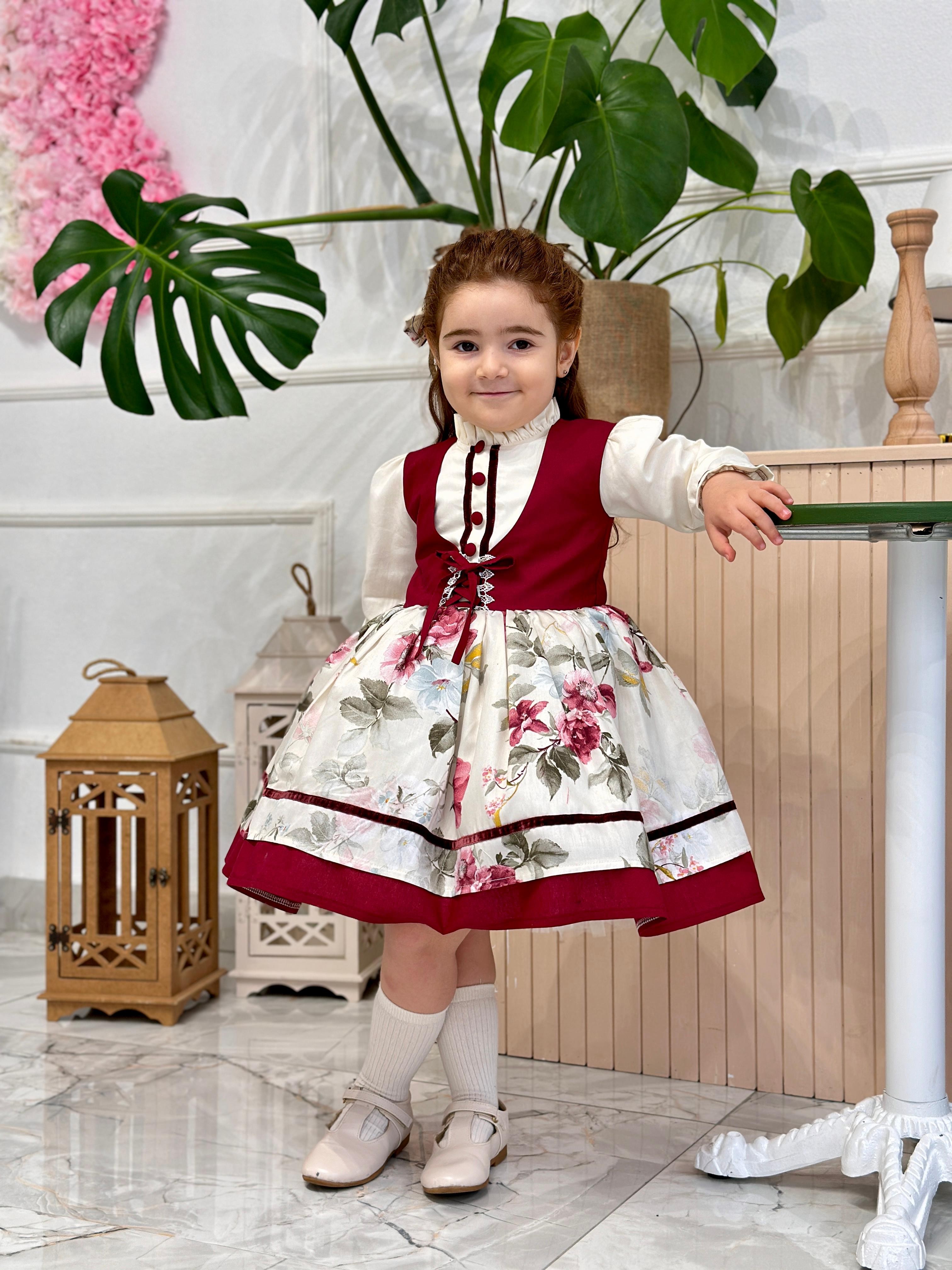 Krem Bordo Vintage Kız Bebek Elbisesi,Doğum günü,fotoğraf çekim elbise,0-10 Yaş Uygun