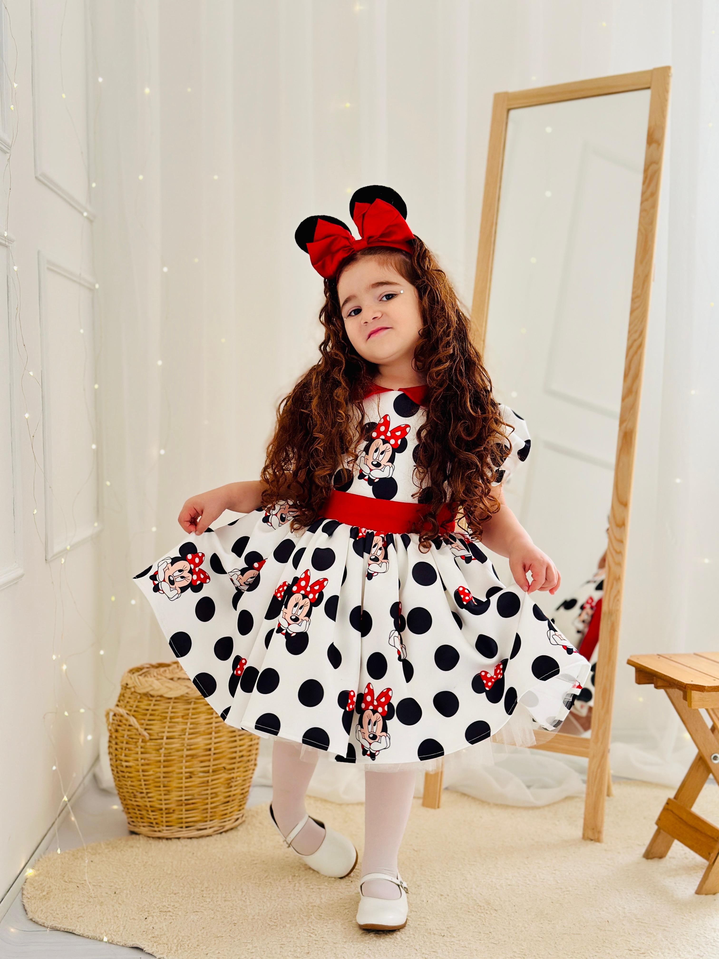 Beyaz Mickey Mouse Vintage Kız Bebek Elbise,Doğum günü elbise,fotoğraf çekim elbise,0-10 Yaş Uygun