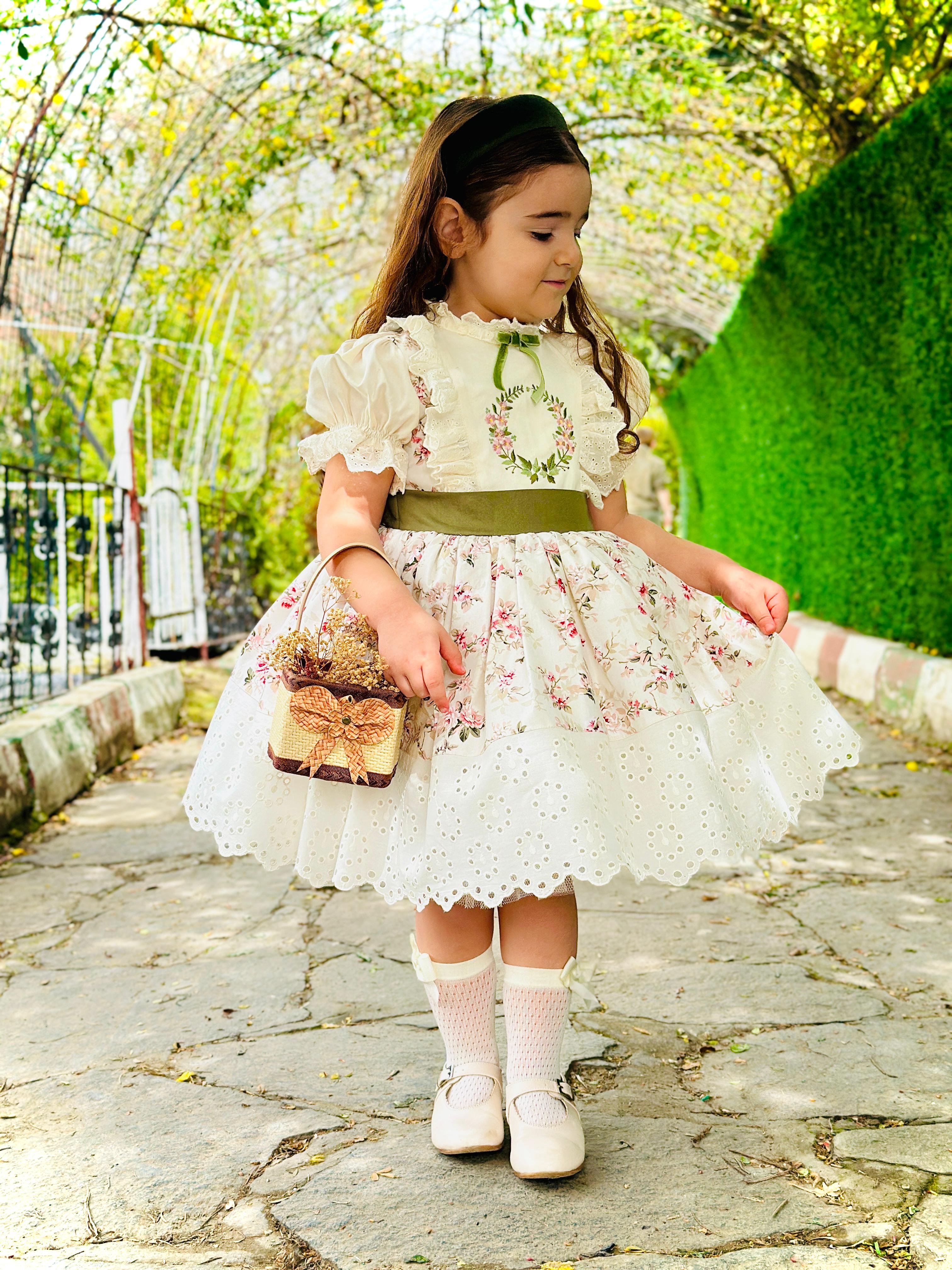 Krem Bahar Vintage Kız Bebek Elbise,Doğum günü elbise,fotoğraf çekim elbise,0-10 Yaş Uygun