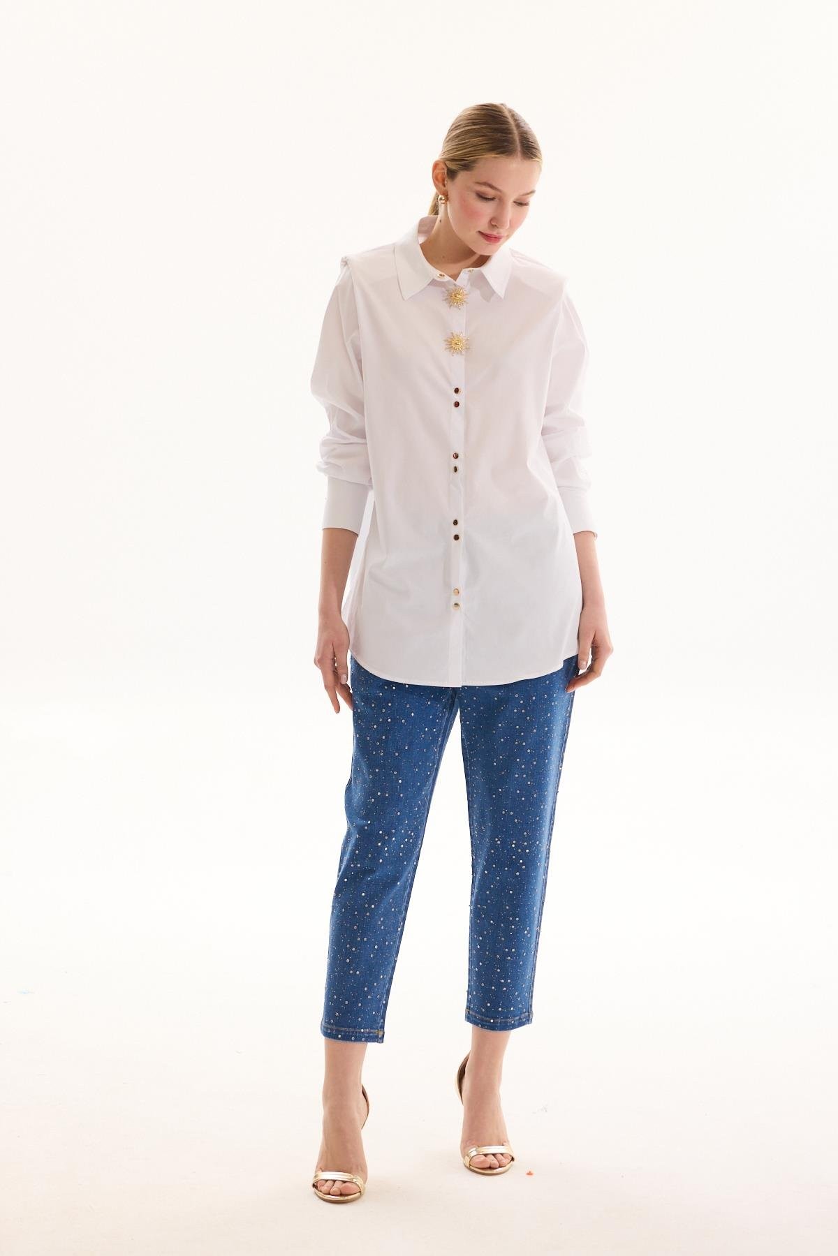 Denim Taşlı Pantolon