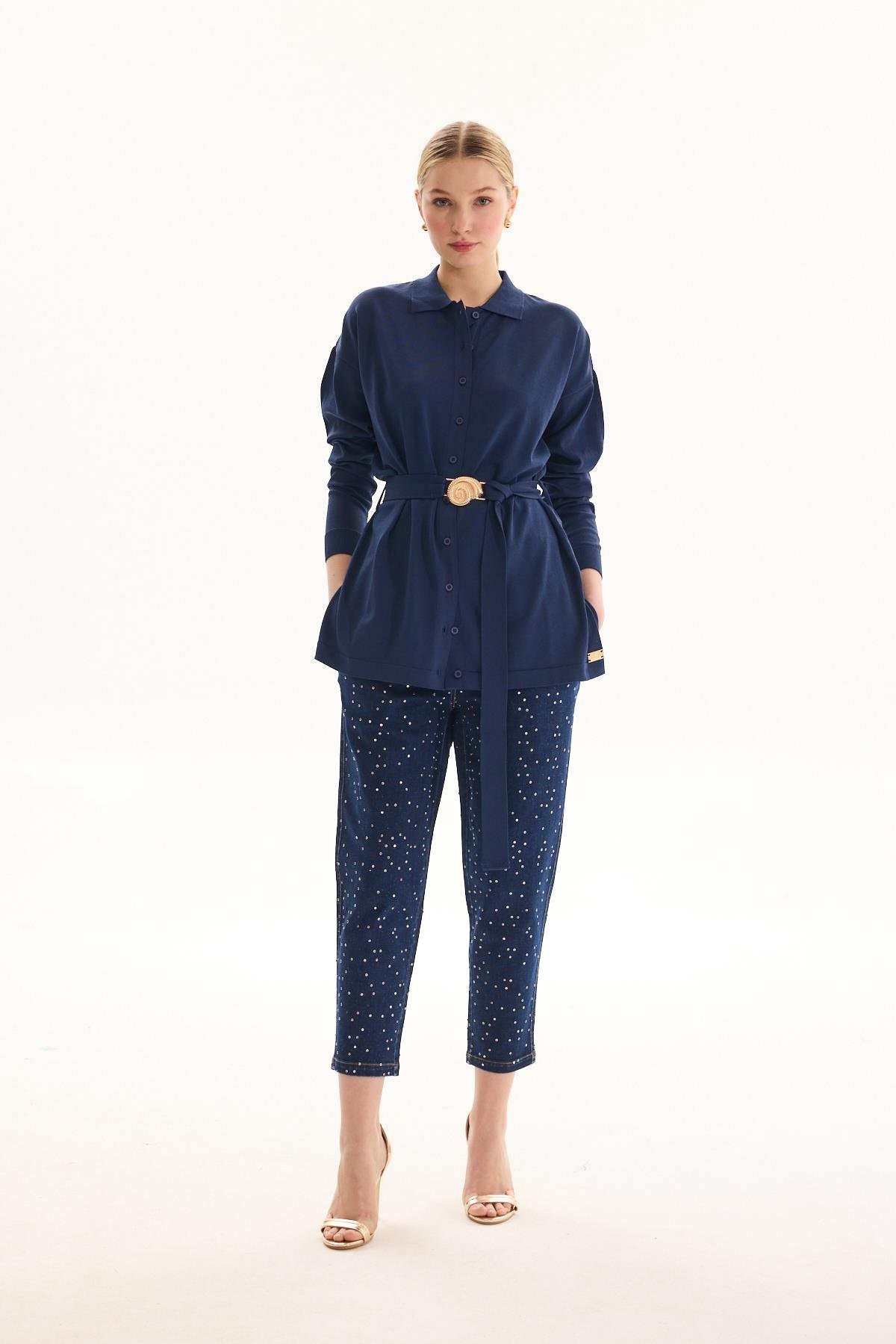Denim Taşlı Pantolon