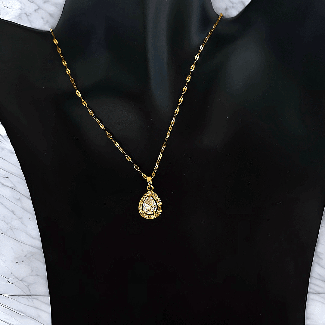 Gold Damla Beyaz Taşlı Kadın Kolye