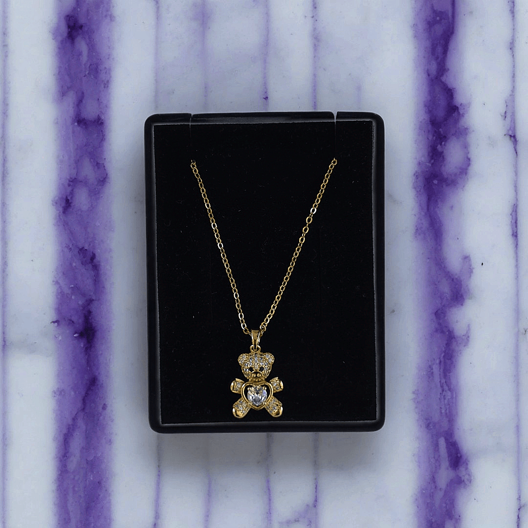 Gold Ayıcık Teddy Figürlü Çelik Kolye