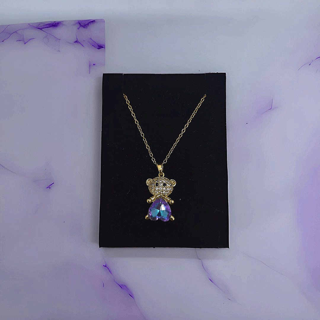 Gold Renkli Taşlı Ayıcık Teddy Figürlü Çelik Kolye