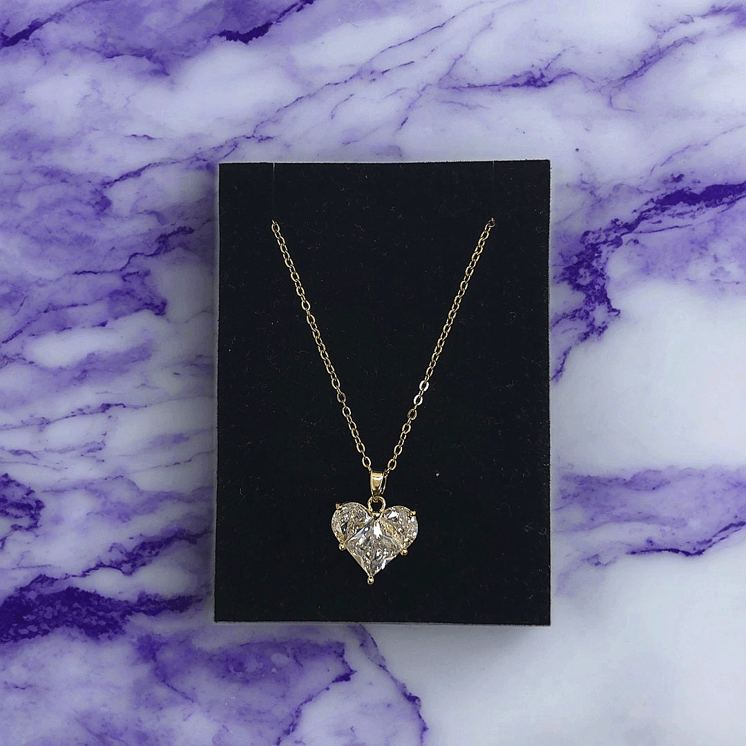 Gold Kristal Kalp Kolye